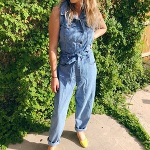 Vintage Denim Utility Style Jumpsuit Overall